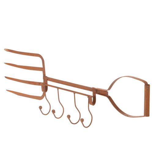 Suporte de metal enferrujado com ganchos, garfo de feno decorativo, decoração de jardim, 4 ganchos, 62 cm | Floristik24.pt