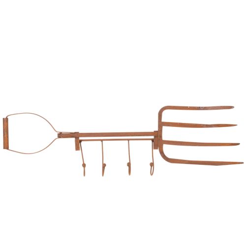 Suporte de metal enferrujado com ganchos, garfo de feno decorativo, decoração de jardim, 4 ganchos, 62 cm | Floristik24.pt