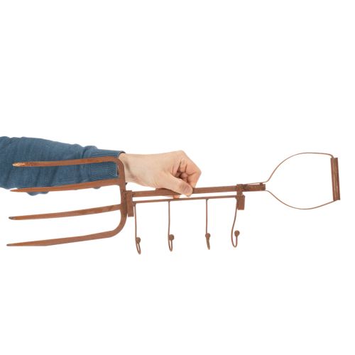 Suporte de metal enferrujado com ganchos, garfo de feno decorativo, decoração de jardim, 4 ganchos, 62 cm | Floristik24.pt