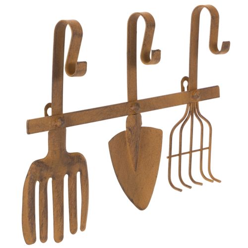 Cabideiro de metal com gancho para ferramentas de jardim, decorações, ancinho, pá e enxada; feito de metal enferrujado, 33,5 cm de comprimento. comprar | Floristik24.pt