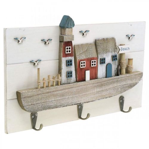 Floristik24 Guarda-roupa de praia, decoração marítima em madeira, gancho para barco Shabby Chic L33cm