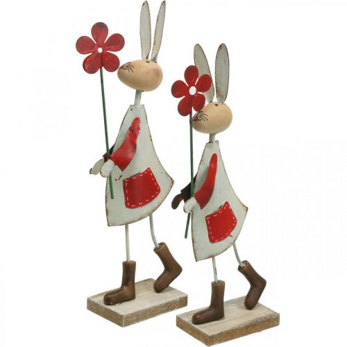 Itens Decoração de páscoa, coelho de metal, decoração de primavera, coelhinho da páscoa com flor vermelha, bege H21cm 2pcs