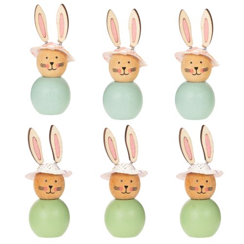 Itens Conjunto de 8 estatuetas de coelho da Páscoa em madeira, decoração de primavera, acessório decorativo para casa, verde menta, 9 cm.