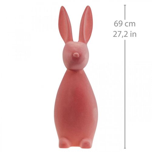 Floristik24 Deco Bunny Deco Coelhinho da Páscoa Flocado Laranja Damasco Alt. 69cm