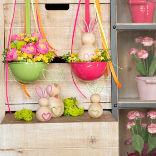 Itens Coelho decorativo de madeira com orelhas de arame para decoração moderna de Páscoa, 11 cm, 4 peças