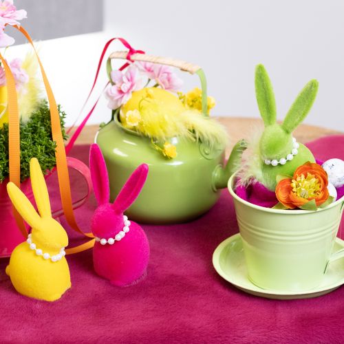 Itens Figura decorativa de coelho da Páscoa com colar de pérolas, perfeita para sala de estar ou quarto, 13 cm, 4 peças