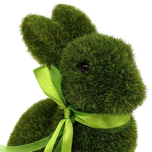 Floristik24 Coelho sentado verde flocado Alt. 15 cm 3 unidades