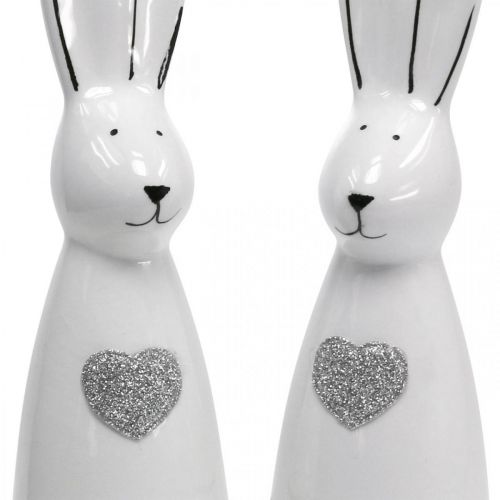 Coelho cerâmico preto e branco, decoração coelhinho da Páscoa par de coelhos com coração H20.5cm 2pcs