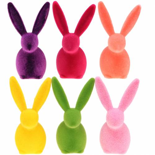 Floristik24 Coelhinho flocado colorido Alt.13cm sortido 6 unidades