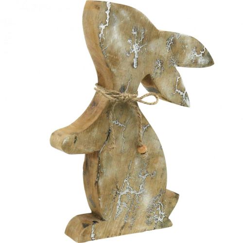 Floristik24 Coelhinho de madeira, primavera, coelhinho da páscoa sentado, decoração de páscoa com padrão natural, branco lavado H26cm