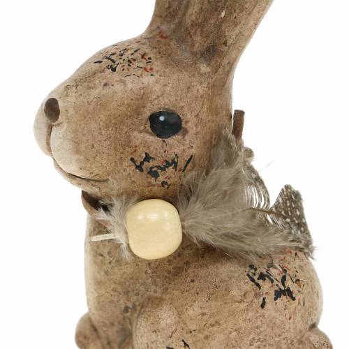 Floristik24 Figuras decorativas coelhos com pena e conta de madeira marrom sortidas 7cm x 4,9cm A 10cm 2 unidades