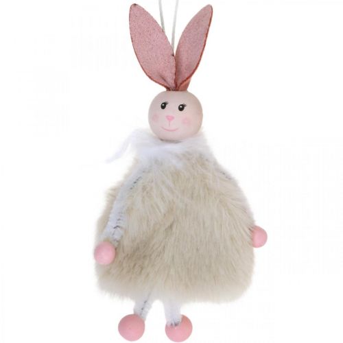 Floristik24 Coelhinhos, enfeites de páscoa, pingentes de primavera, coelhinhos da páscoa para pendurar bege, rosa, branco H12.5cm 3pcs