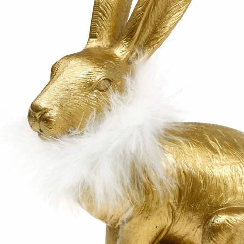 Floristik24 Coelhinho da Páscoa com Boá de Penas Decoração de Primavera Coelho Decoração de Páscoa Dourada
