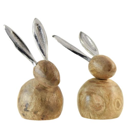 Itens Coelho Madeira Metal Natural Prata H10/12,5cm 2pcs