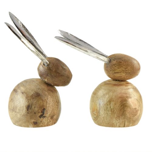 Itens Coelho Madeira Metal Natural Prata Alt.10/12,5cm 2 un