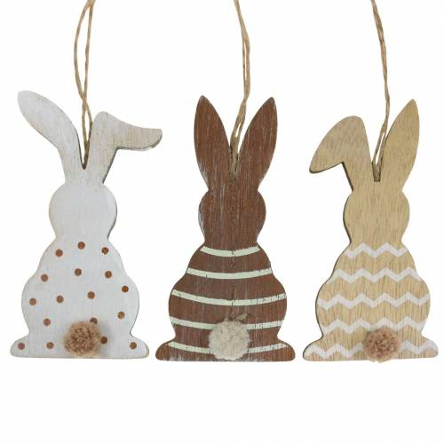 Floristik24 Coelhinho da Páscoa para pendurar creme, marrom, madeira natural sortida Alt.11,5 cm 6 unidades