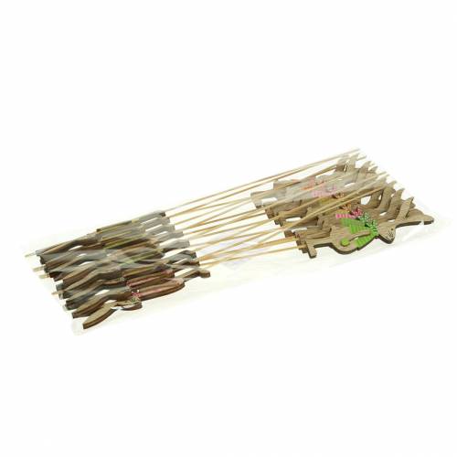 Floristik24 Coelhinho de decoração de Páscoa com palito de madeira sortido natural 11cm 16 unid