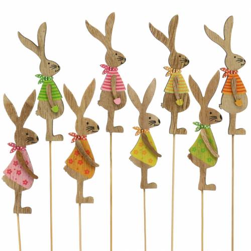 Floristik24 Coelhinho de decoração de Páscoa com palito de madeira sortido natural 11cm 16 unid