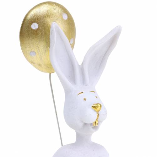 Floristik24 Coelho com balão sentado branco, dourado H13.5cm 2pcs