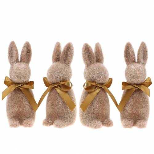 Floristik24 Coelho flocado castanho claro 16cm 4pcs