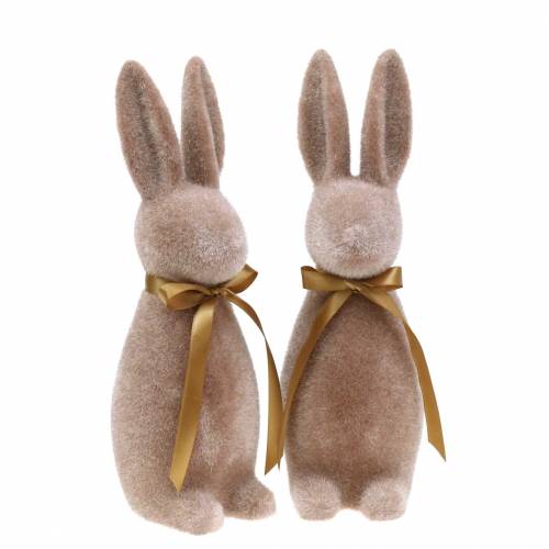 Floristik24 Coelho flocado marrom 30cm 2pcs