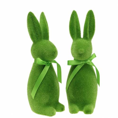 Floristik24 Coelho flocado verde 30cm 2pcs