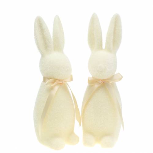 Floristik24 Coelho flocado creme branco H30cm 2pcs