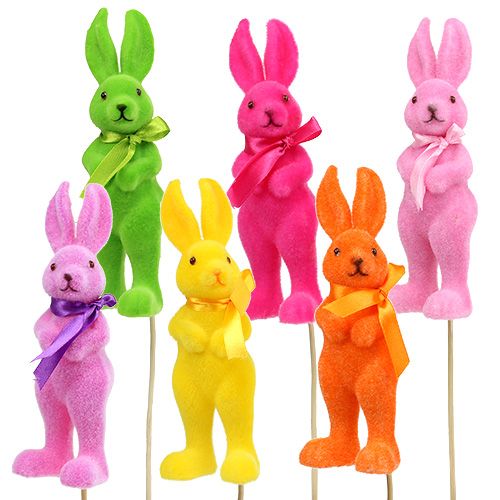 Floristik24 Coelhinho decorativo reunido no palito, 15cm 6 unidades sortidas