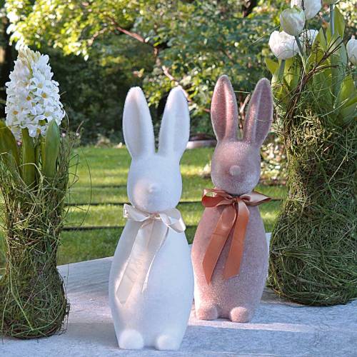 Floristik24 Coelho flocado branco creme H49cm