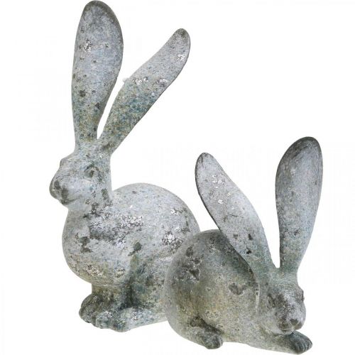 Itens Coelhinho decorativo, figura de jardim em aspecto de concreto, shabby chic, decoração de Páscoa com detalhes em prata Alt.21/14cm, conjunto de 2