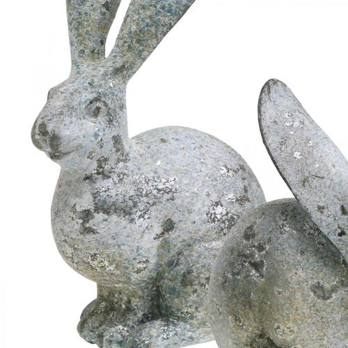 Itens Coelhinho decorativo, figura de jardim em aspecto de concreto, shabby chic, decoração de Páscoa com detalhes em prata Alt.21/14cm, conjunto de 2