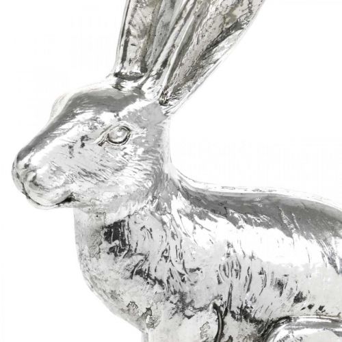 Floristik24 Coelhinho da páscoa sentado figura de coelhinho de prata decoração de mesa páscoa 16,5 cm