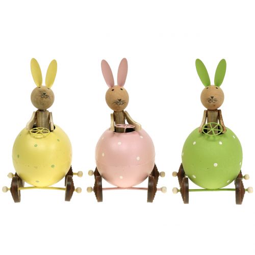 Floristik24 Coelhinho no carrinho de ovos 15cm x 8cm x 7,5cm 3pcs