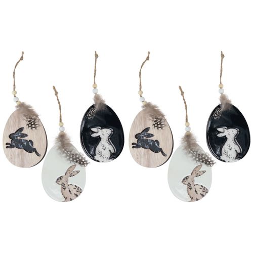 Itens Coelhinho em ovo Ovos de Páscoa de madeira para pendurar branco preto 10cm 6 unid.