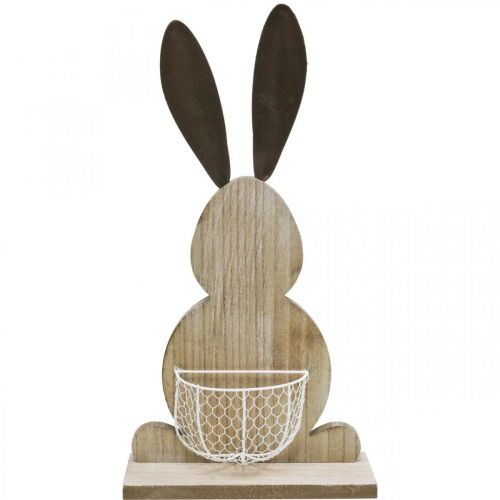 Floristik24 Coelhinho de madeira com cesta, decoração de primavera, coelhinho da Páscoa com cesta de plantas natureza, branco H48cm