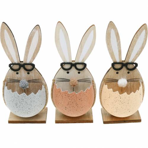 Itens Coelho de madeira em um ovo, decoração de primavera, coelhos com óculos, coelhinhos da Páscoa 3pcs