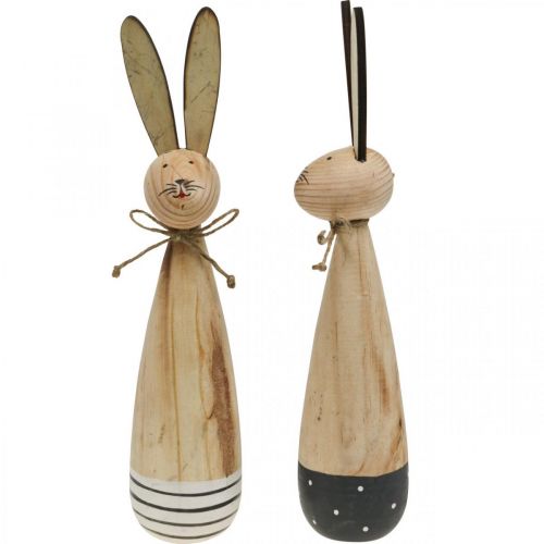 Floristik24 Coelhinhos da Páscoa, decoração de primavera em madeira, natureza da Páscoa, preto e branco H28cm conjunto de 2