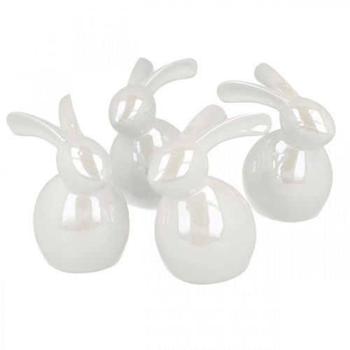 Floristik24 Coelhinho decorativo, decoração de páscoa, cerâmica coelhinho da páscoa branco, madrepérola H9.5cm 4pcs