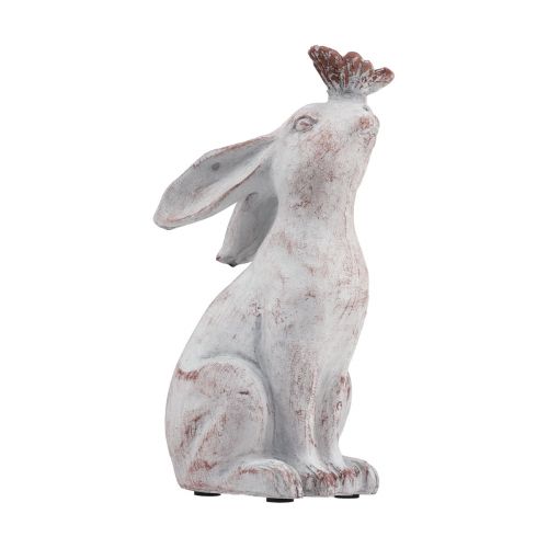 Floristik24 Coelho sentado decoração de borboleta de pedra artificial 14×10,5×26cm