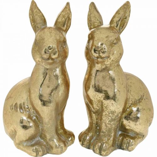 Itens Coelhinho decorativo sentado dourado, coelhinho para decorar, par de coelhinhos da Páscoa, Alt. 16,5cm 2uds