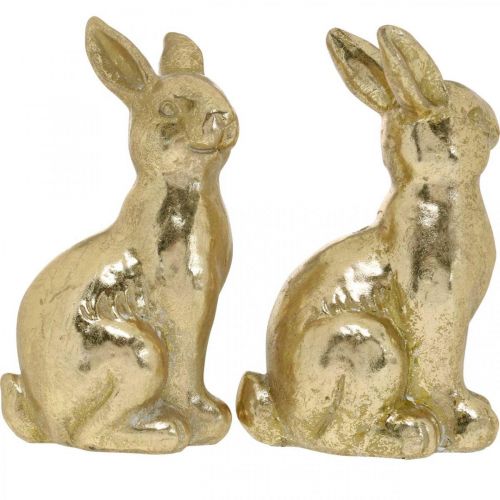 Itens Coelhinho decorativo sentado dourado, coelhinho para decorar, par de coelhinhos da Páscoa, Alt. 16,5cm 2uds