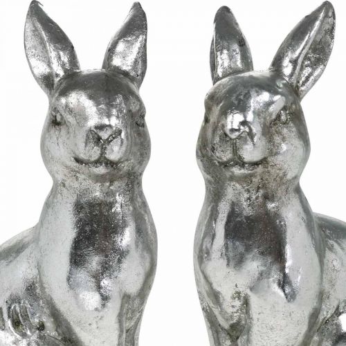 Itens Coelho decorativo sentado decoração de Páscoa prata vintage H17cm 2 peças