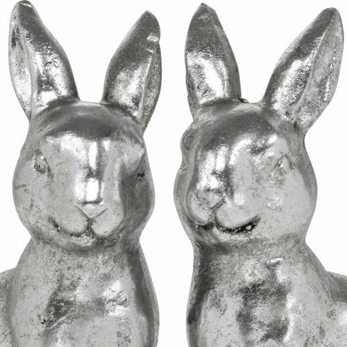 Itens Coelho decorativo sentado decoração de Páscoa prata vintage H13cm 2 peças