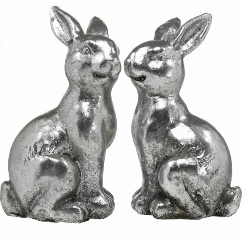 Itens Coelho decorativo sentado decoração de Páscoa prata vintage H13cm 2 peças