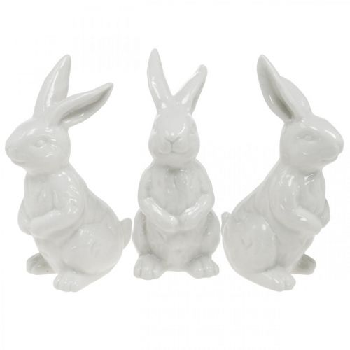 Floristik24 Coelhinho de cerâmica sentado branco coelhinho da páscoa decoração de páscoa H14.5cm 3pcs