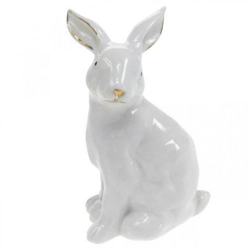 Coelhinho da Páscoa branco-dourado, decoração de primavera, figura de cerâmica branca, dourada H13cm 2pcs
