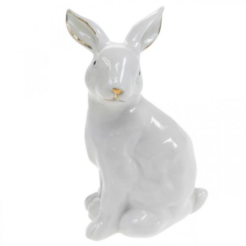 Floristik24 Coelhinho da Páscoa branco-dourado, decoração de primavera, figura de cerâmica branca, dourada H13cm 2pcs