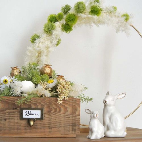 Itens Decoração de Páscoa de coelho de cerâmica, coelho de Páscoa branco dourado, altura 7,5 cm, 4 peças