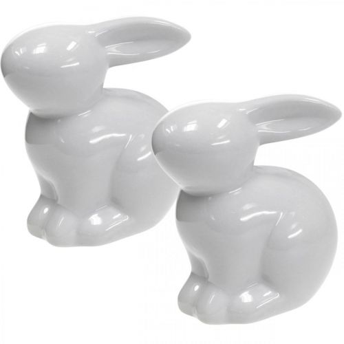 Floristik24 Coelhinho da Páscoa decorativo lebre branco sentado Altura 8,5 cm 4 unidades