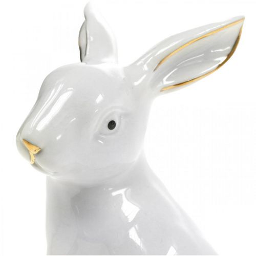 Itens Decoração de Páscoa de coelho de cerâmica, coelho de Páscoa branco dourado, altura 7,5 cm, 4 peças